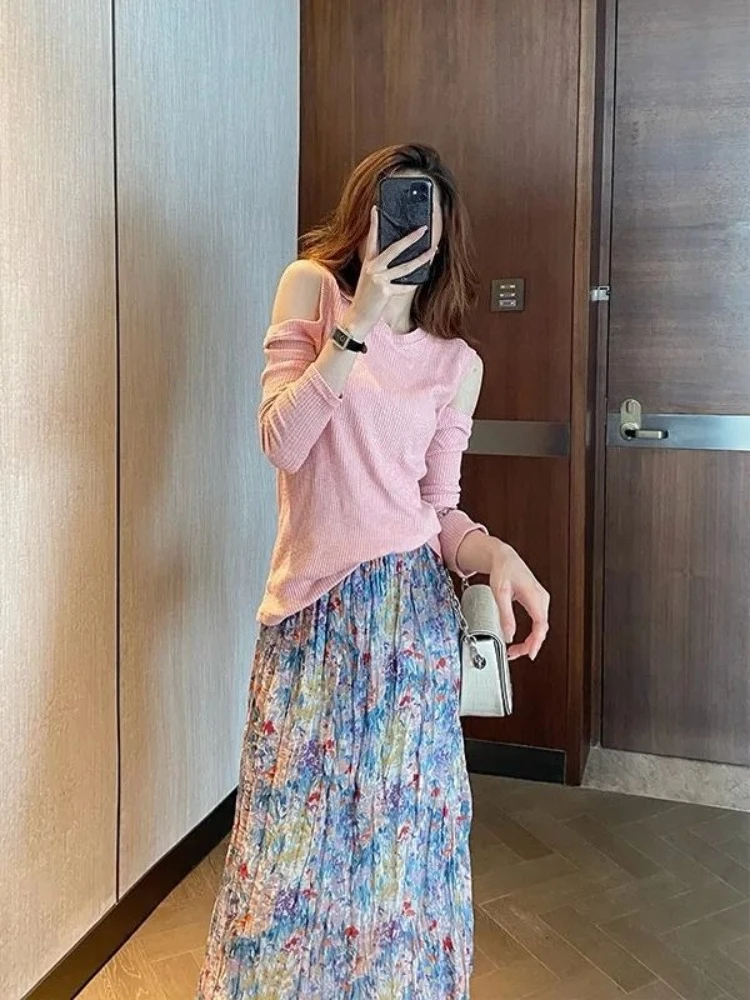 Gentle First Love Style Women Midi Skirt Summer 2026 Floral Pattern Ethereal Girly New Cute Soft
