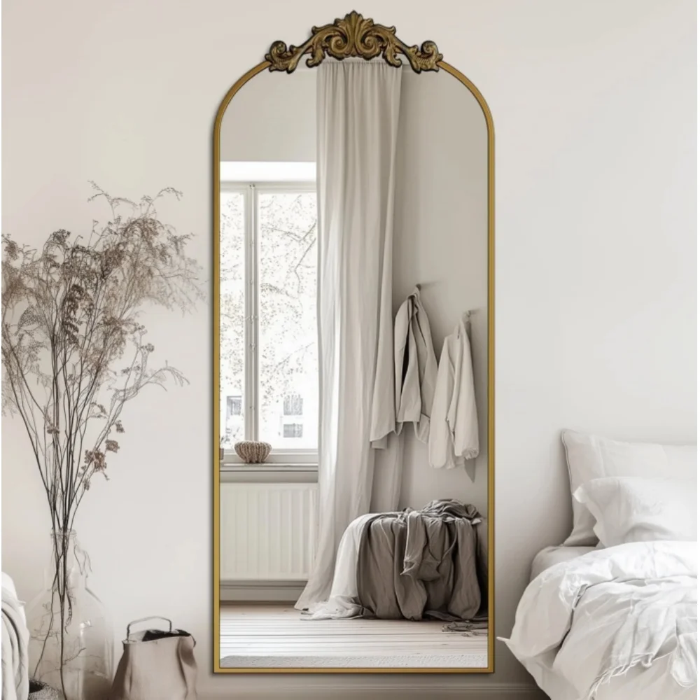 

65x24Vintage Arched Full Length Mirror with Carved Metal Frame Baroque Style Floor Mirror for Living Room Bedroom Entryway or Ha