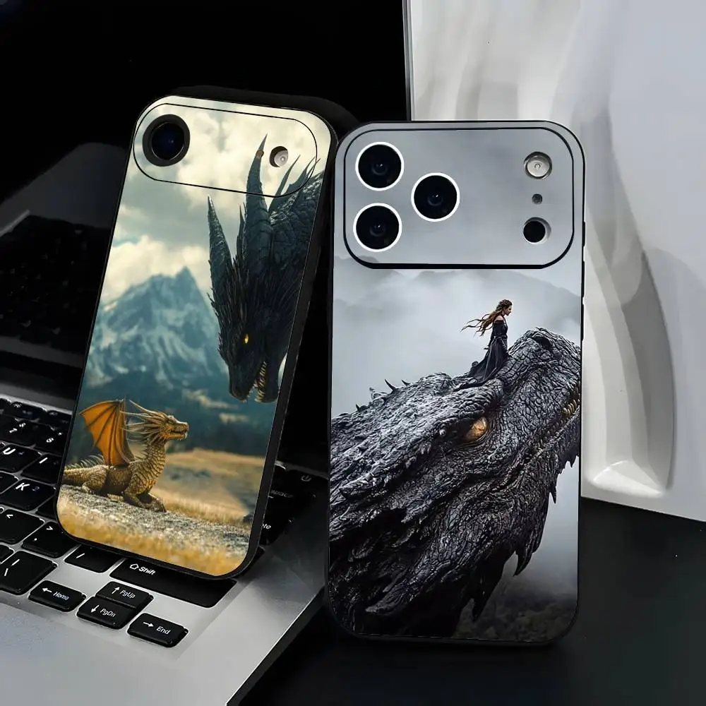 

O-Onyx StormS dragon rider Phone Case Fashion Black Frosted TPU Phone Case for iPhone 12-17. UV Spray Painted Design, Anti-fall