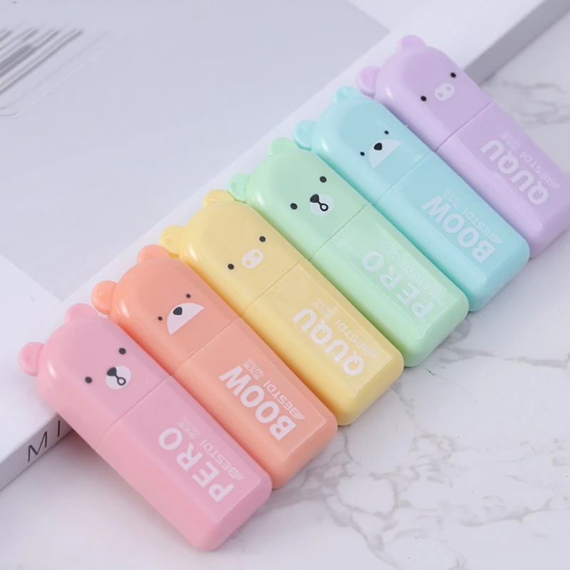 

6Pcs/Set Cartoon Animals Highlighter Macaron Oblique Tip Marker Fluorescent Pen Kawaii Stationery