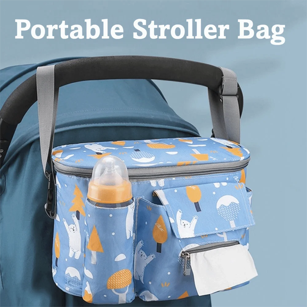 Large Capacity Baby Stroller Bag Cartoon Oxford Cloth Baby Stroller Hanging Bag with Zipper Save Space Mummy Storage Bag
