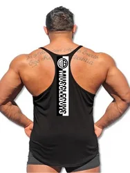 Vest Muscle Fashion Sleeveless Brand Gym Mens Back Tank Top Stringer Clothing Bodybuilding Singlets Fitness Workout Sports Shirt