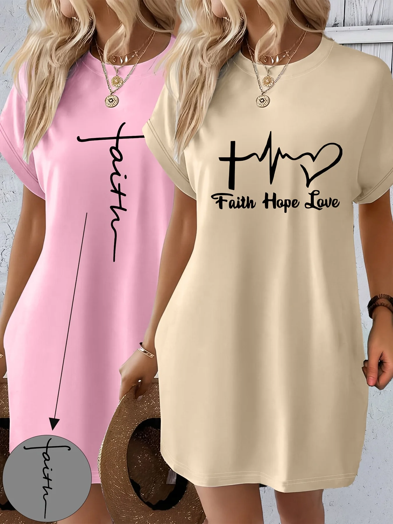 Robe t-shirt décontractée en tricot pour femmes, avec lettres de foi imprimées, col rond, manches courtes, haut à la mode, noir avec motif de drapeau coloré