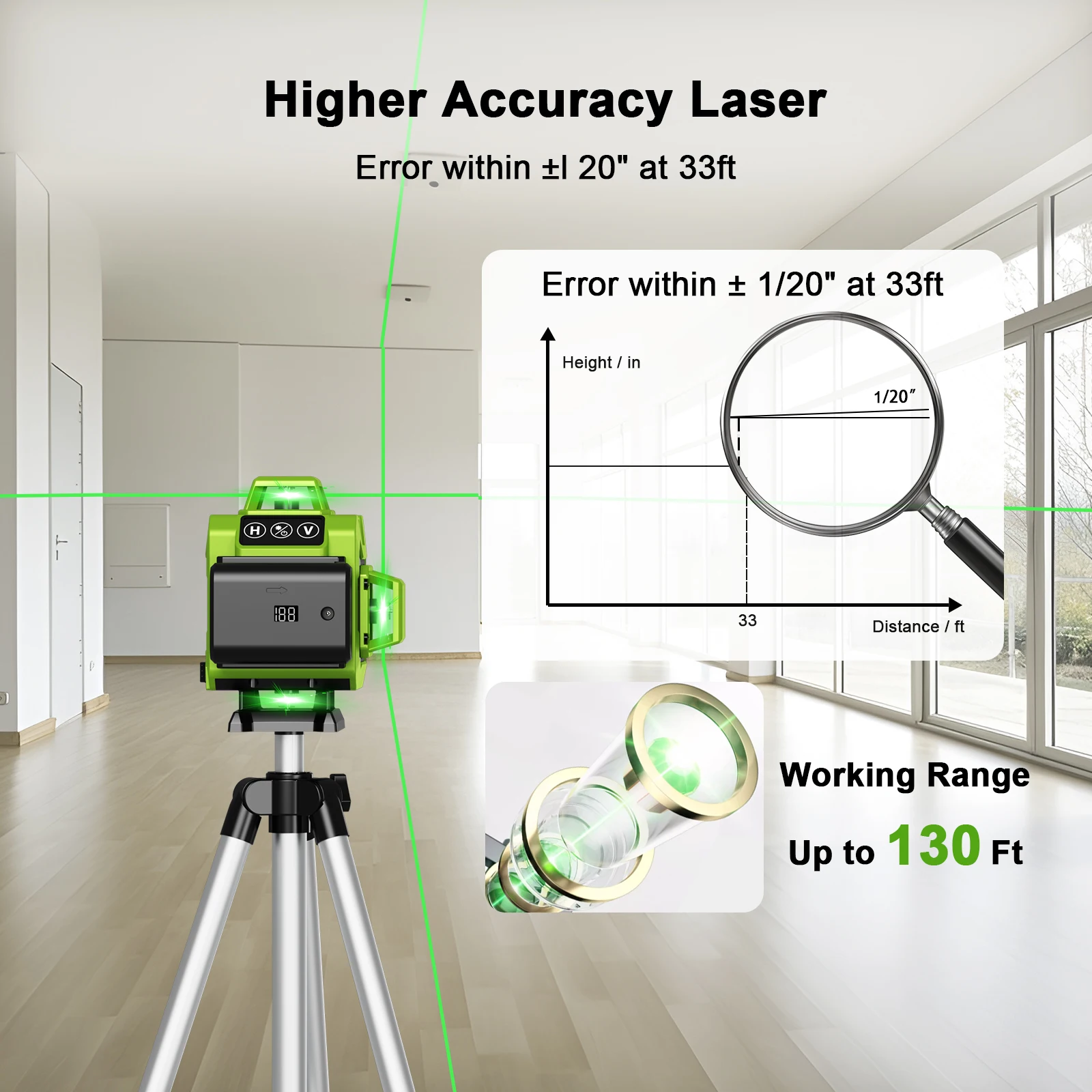 Lfine Professional Laser level 4D 16 Lines with 39.37 Inch (1M)Tripod 360°Self-leveling Laser Levels Green Beam Nivel Laser