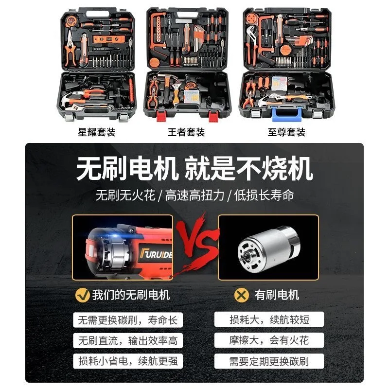 Cordless Impact Drill Tool Set with 100 Piece Hand Tool Kit, 12V to 25V Brushless Electric Screwdriver and Drill in Carry Case