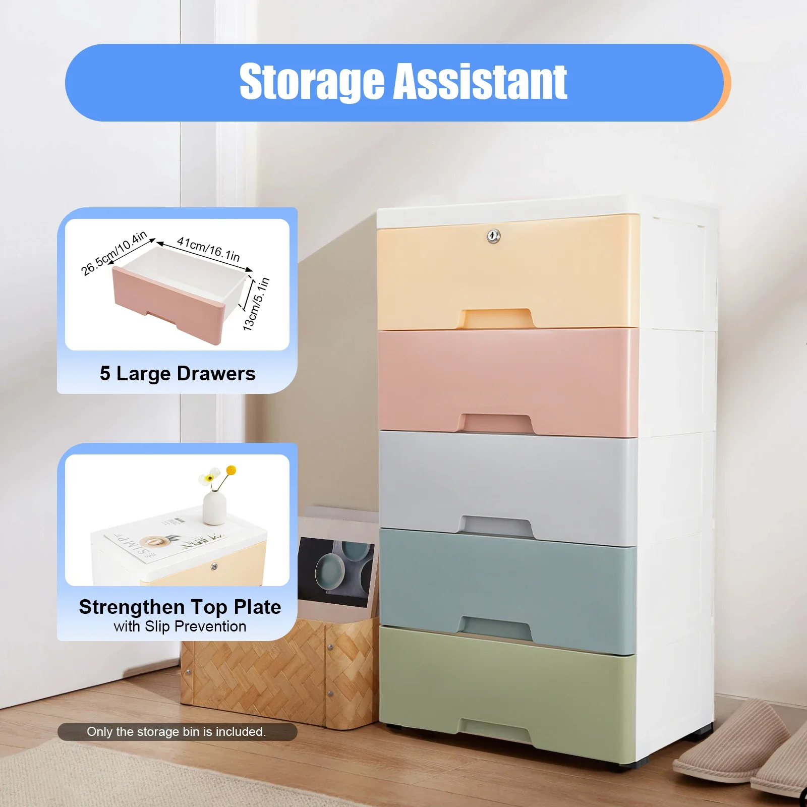 5-Drawer Drawer Tower Plastic Chest Of Drawers with Lock Plastic Clothes Storage Racks Bedroom Storage