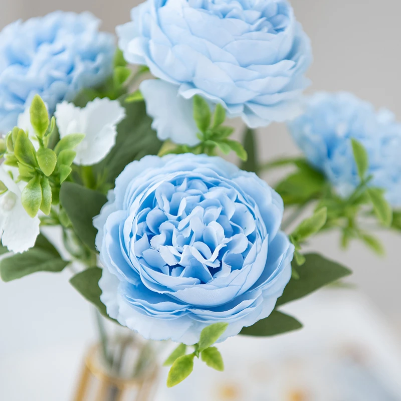 6 Stück Künstliche Blumen Chrysanthemen Pfingstrosen Festival-Accessoire Heimdekoration Hochzeitskranz Brautstrauß Gartendekoration – Detail 3