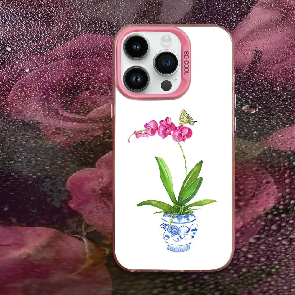 Elegant Pink and Blue Orchid Phone Case For iPhone 17,16,15,14,13,12,11,Mini,Pro,E,MAX Pink Candy Matte Shockproof Cover