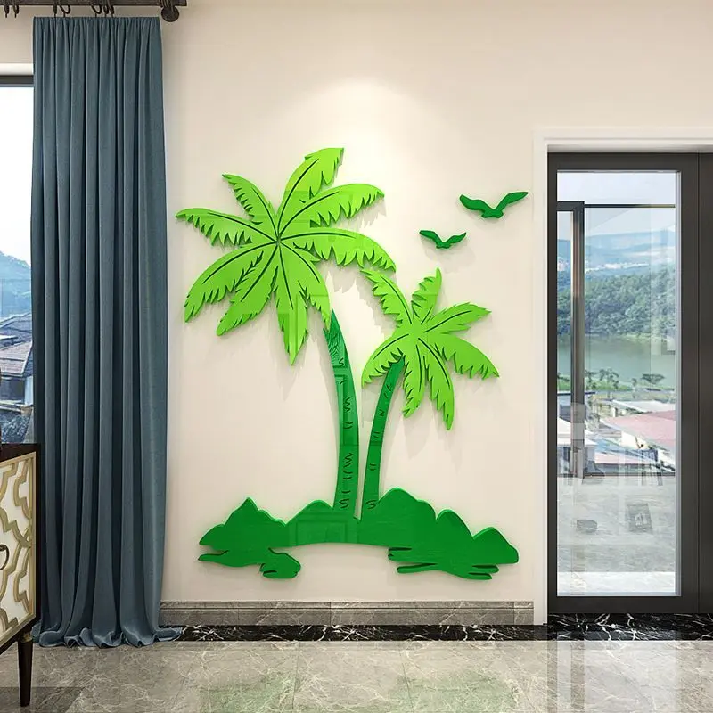 Imagem -04 - Cartoon Coconut Tree Decalques de Parede Fundo da Sala de Estar Decoração do Quarto das Crianças 3d