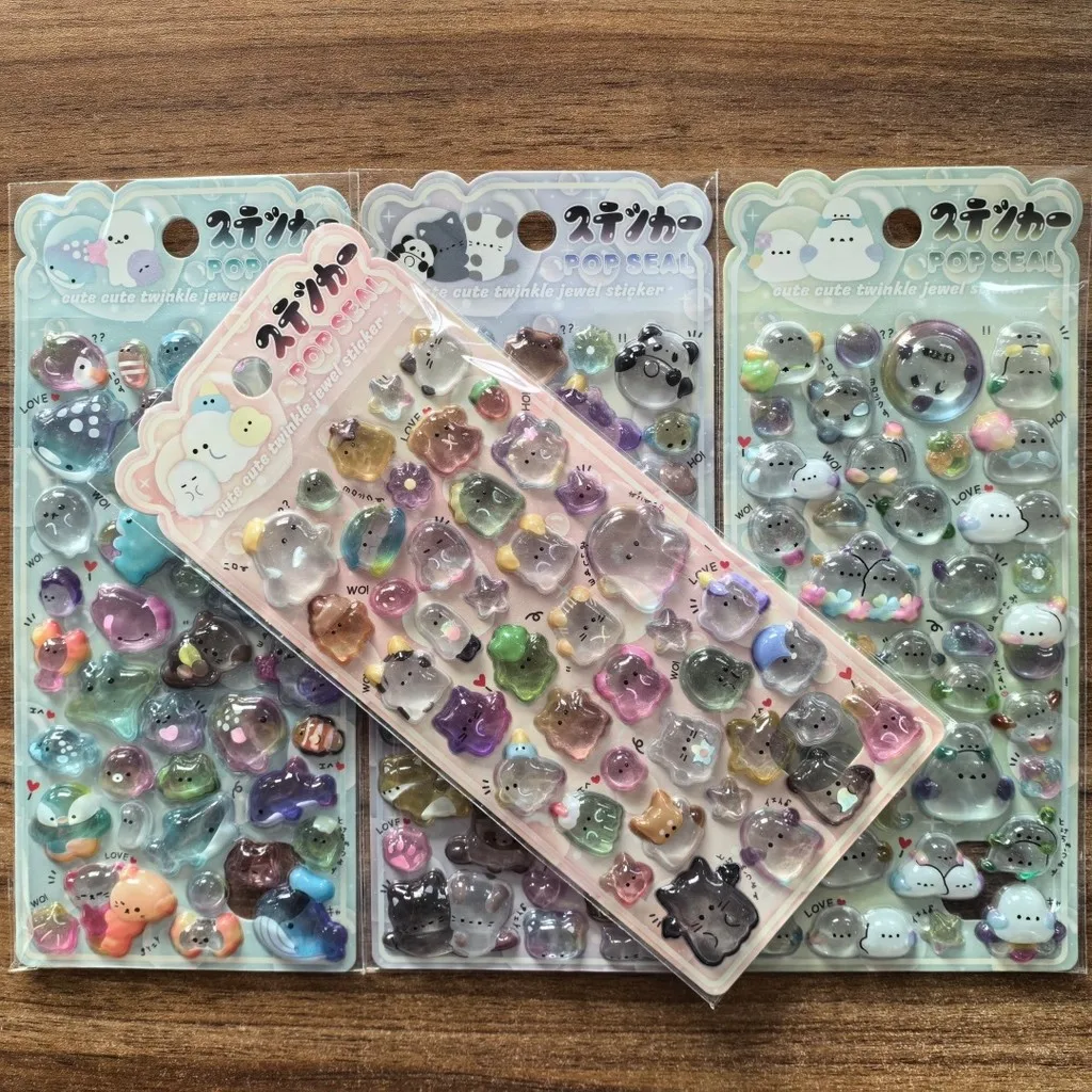 

Прозрачные стикеры с животными Kawaii, 4 шт., блестящие декоративные наклейки для скрапбукинга, блокнотов, канцелярских товаров, магазин BulingBulingStickers