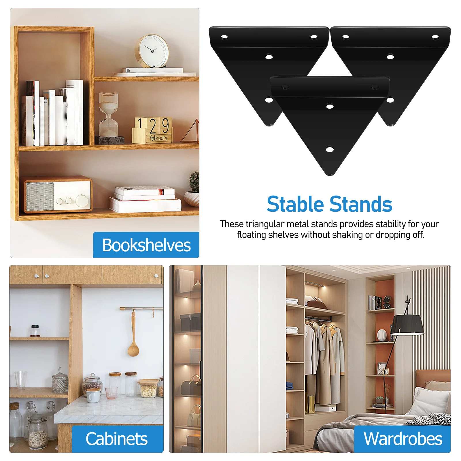 

6 Iron Triangle Brackets Black 80x100mm Shelf Supports Wall Mount Floating Stable Hidden Design Durability Easy Installation