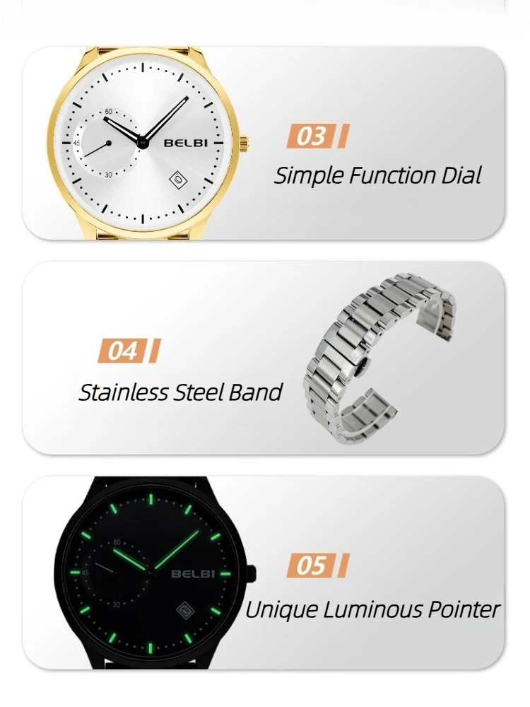 2025 Business Man's Quartz Wristwatch Minimalist Gold Chronograph Sport Watch Stainless Steel Waterproof Strap Men's Watch