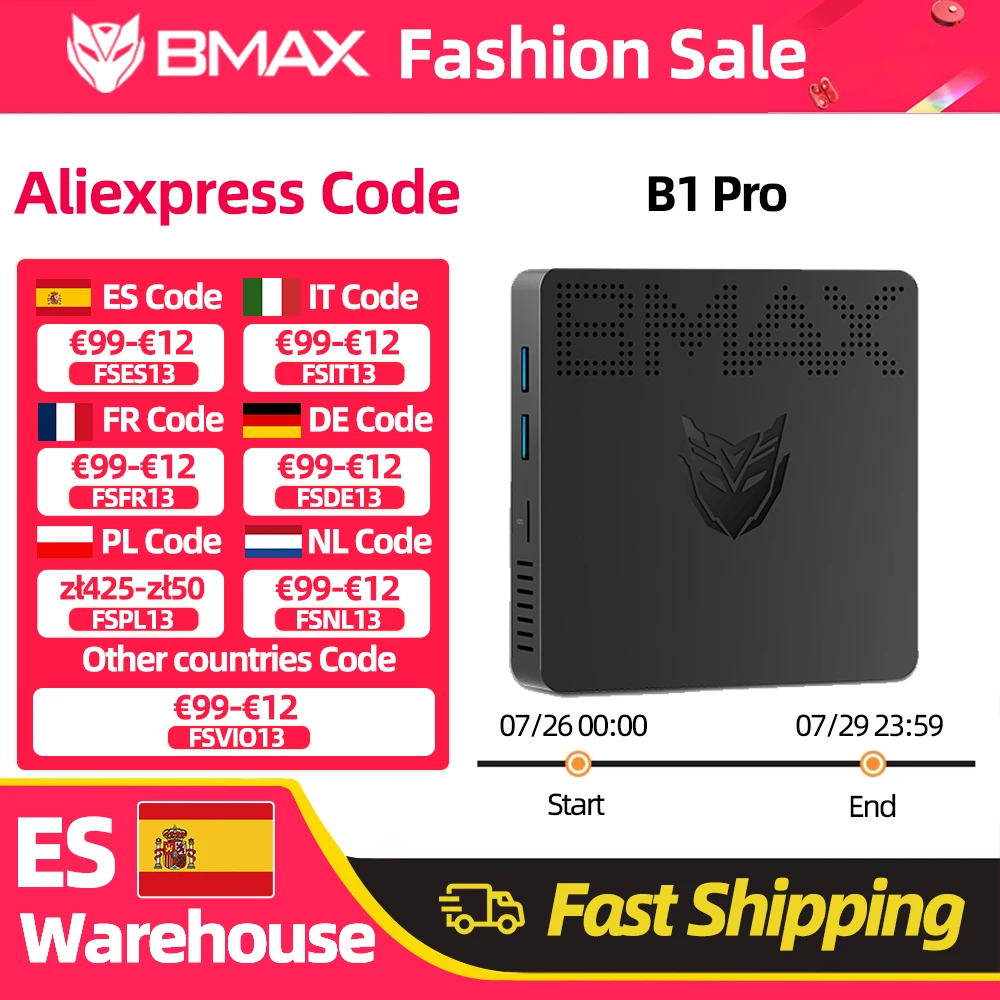 Mini PC BMAX B1 Pro Windows 11 Intel N4000 8 Go de RAM 128 Go de ROM Intel UHD Graphics 600 WiFi HDMI VGA Bluetooth