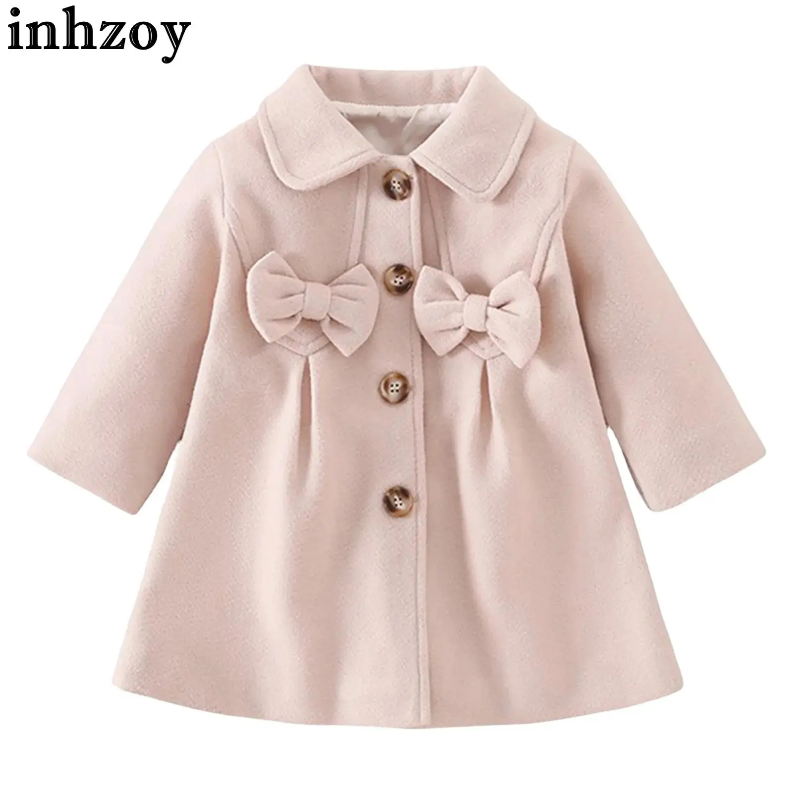 Baby Girls Fall Winter Long Sleeve Lapel Buttons Bow Dress Coat Jacket Outerwear for Christmas New Year Party Birthday Wedding