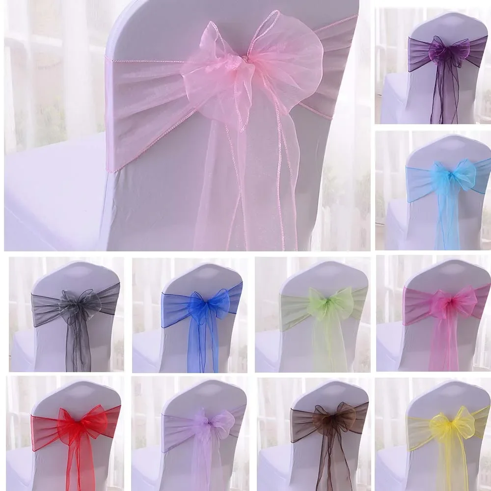 

10Pcs Organza Chair Sashes Knot Bands Chair Bows for For Wedding Party Banquet Event Country Wedding Chair Decoration