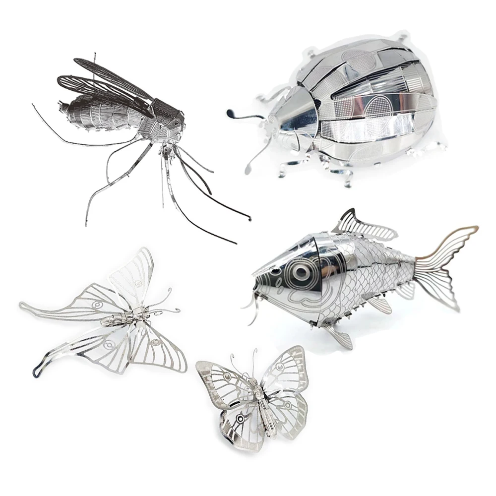 

New 3D Metal Puzzle DIY Handmade Carp Ladybug Butterfly Mosquito insect Animal Assembly Model Jigsaw Puzzle Toys For Kids Adult