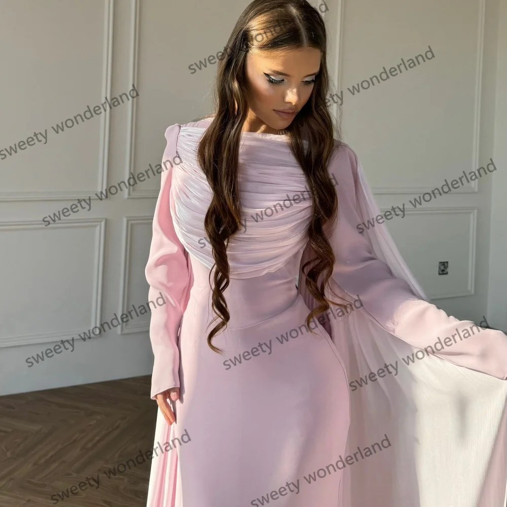 Lange Ärmel Abendkleider mit Schal Frau A-linie Falten Maxi Kleid vestido de novia Party Prom Kleid Angepasst