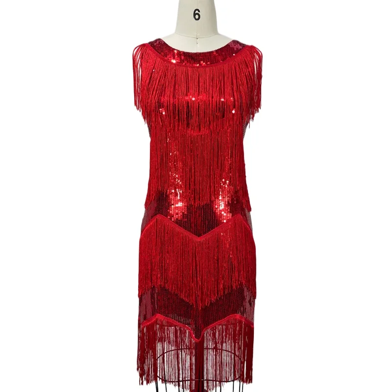 

Women 1920s Flapper Evening Party Wedding Bridesmaid Sexy Nightclub Sequins Dance Dress Great Gatsby Cosplay RED Dress