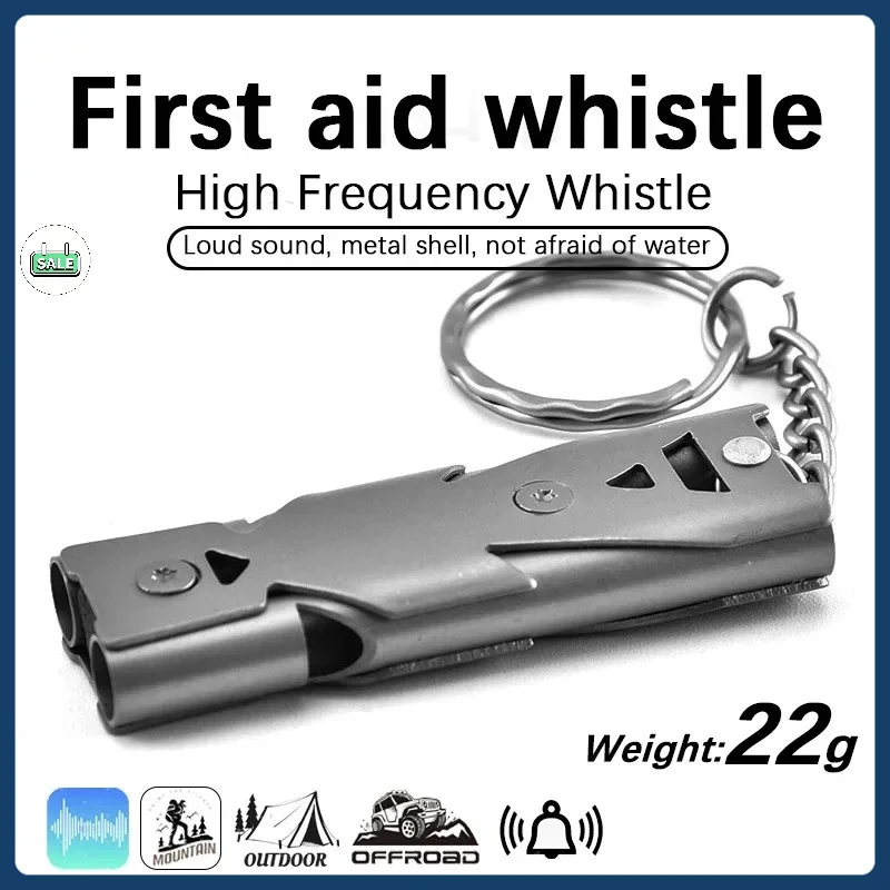 مزدوجة الأنابيب صافرة قلادة المفاتيح عالية ديسيبل المحمولة في الهواء الطلق بقاء أداة تخييم الطوارئ متعددة الوظائف صافرة 1 قطعة #3
