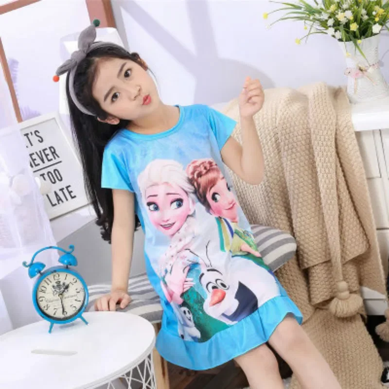 Frozen Anna Elsa Olaf Toddler Girls Christmas Dress Cartoon Nightdress Clothes Short Sleeve Pajamas Princess Dress Kids Homewear