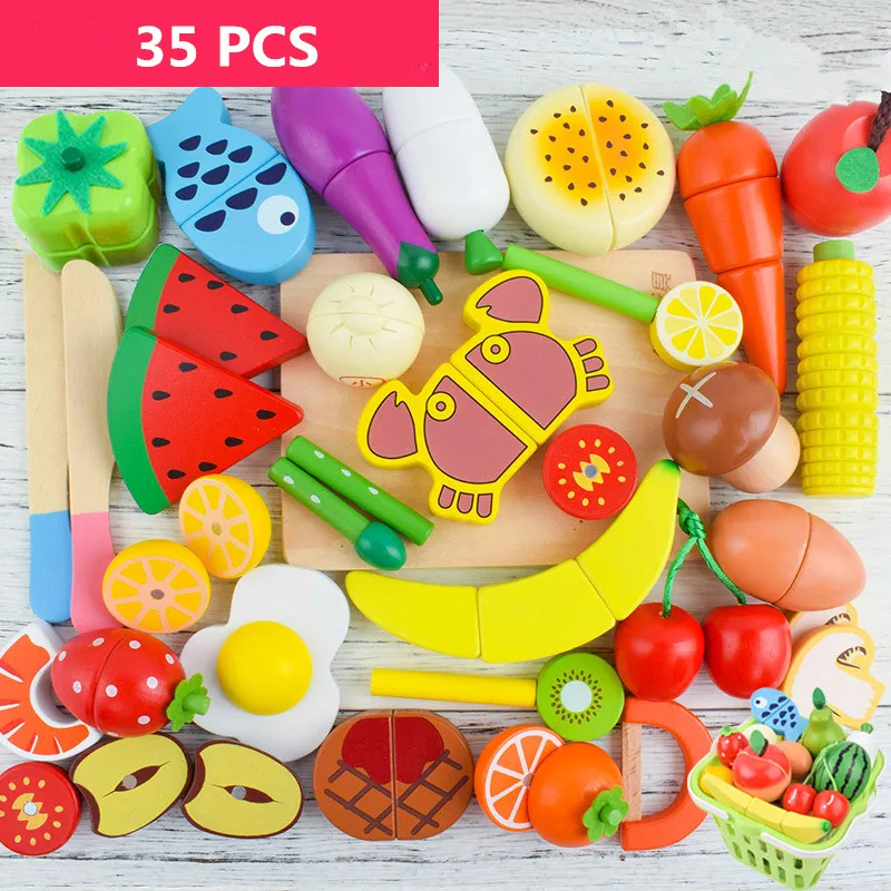 Fai finta di giocare con taglio in legno, cucina, set di giocattoli per alimenti, giocattolo magnetico per frutta e verdura con taglio in legno, finta di giocare a la cucina, giocattolo per bambini