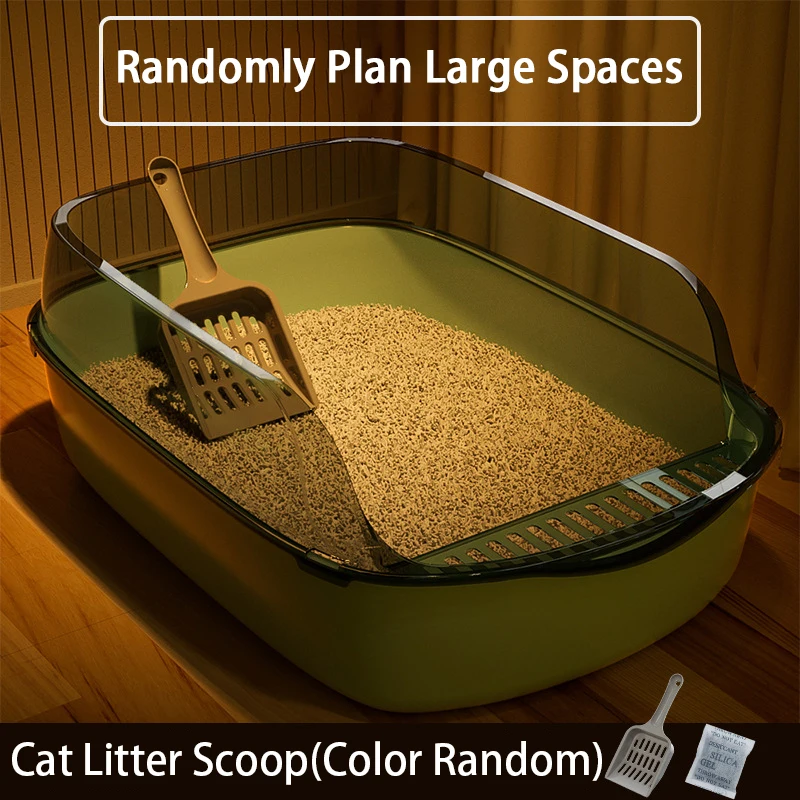 Extra Large High Fence Semi Enclosed Cat Litter Box Thickened Cat Toilet With Cat Litter Scoop Pet Supplies