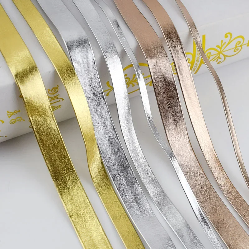 Meetee 5M 5-30mm Synthetic PU Leather Ribbon Trim in Gold Silver Rosegold Colors for Bag Clothing Jewelry Bows DIY Craft Decor