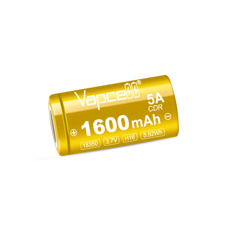 1-10 piece Newest Original Vapcell H16 18350 1600mah Battery INR18350 3.7V 5A Rechargable Batteries Li-ion Battery Gold Cells