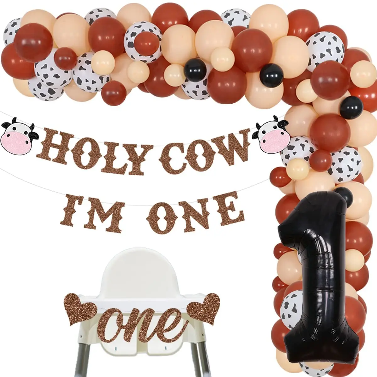 

Sursurprise-Cowboy 1st Birthday Party Decorations, Holy Cow, One Banner, Brown Balloon, Garland Kit, Boy's First Birthday Suppli