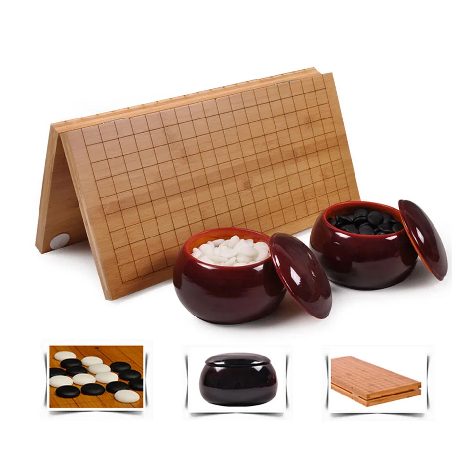 BSTFAMLY Go Chess 19 Road 361 Pcs/Set Chessman Diameter 2.2cm Wood Foldable Chessboard and Jar Chinese Old Game of Go Weiqi G14