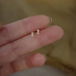 925 Sterling Silver Plated 14K Gold Mini Faceted Zircon Earrings for Women Korean Temperament Jewelry