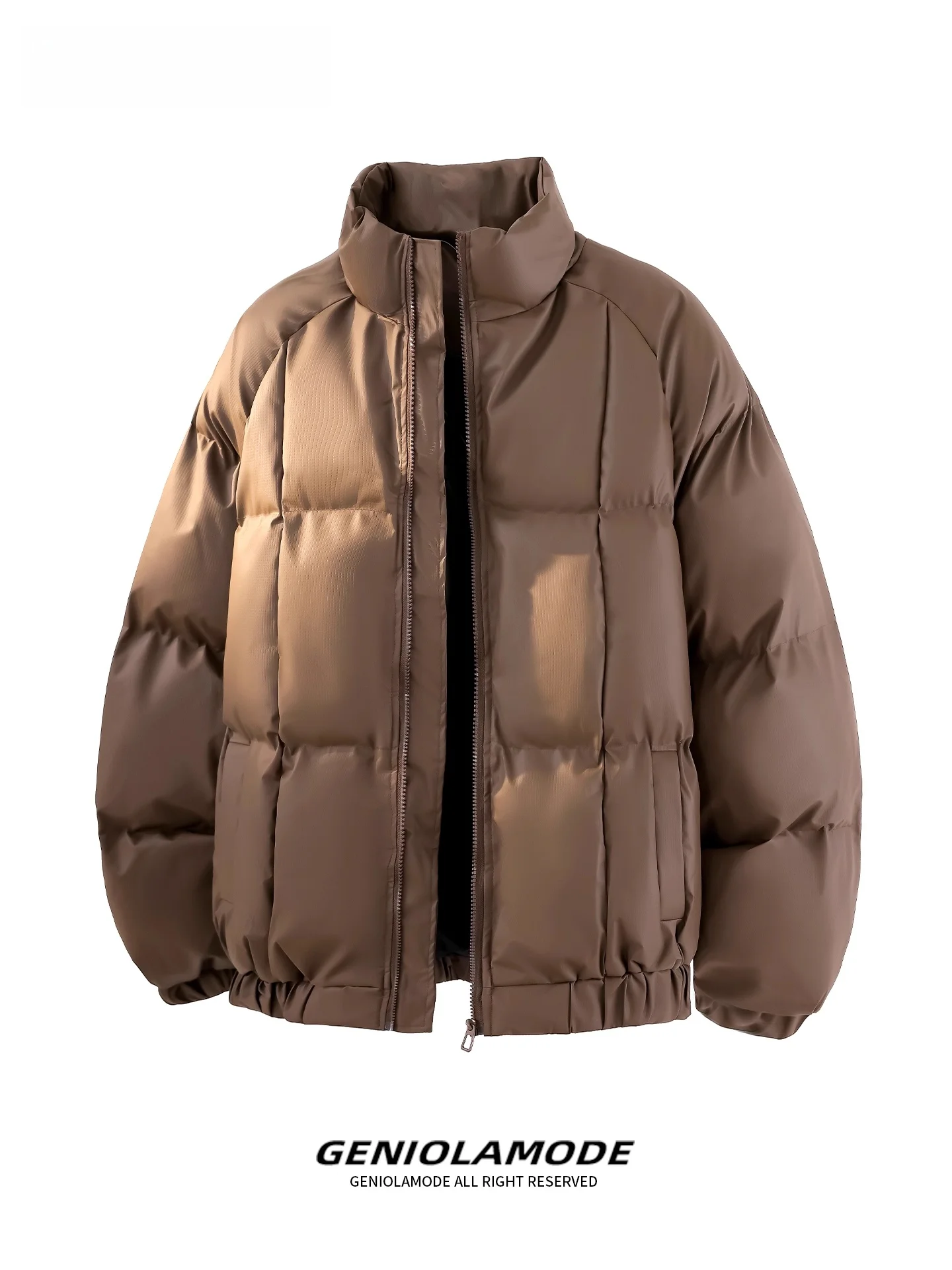 

Genio Lamode American Retro Men's Casual Cotton Jaet Autumn Winter Loose Fit Simple Outerwear Square id Leather Coat