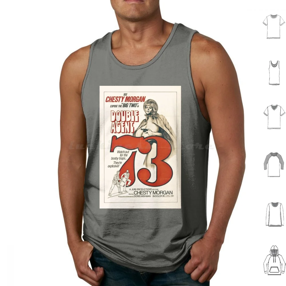 Chesty Morgan-Double Agent Tank Tops Print Cotton Chesty Morgan Vintage Babe Retro Sexy Vintage Art Vintage Illustration