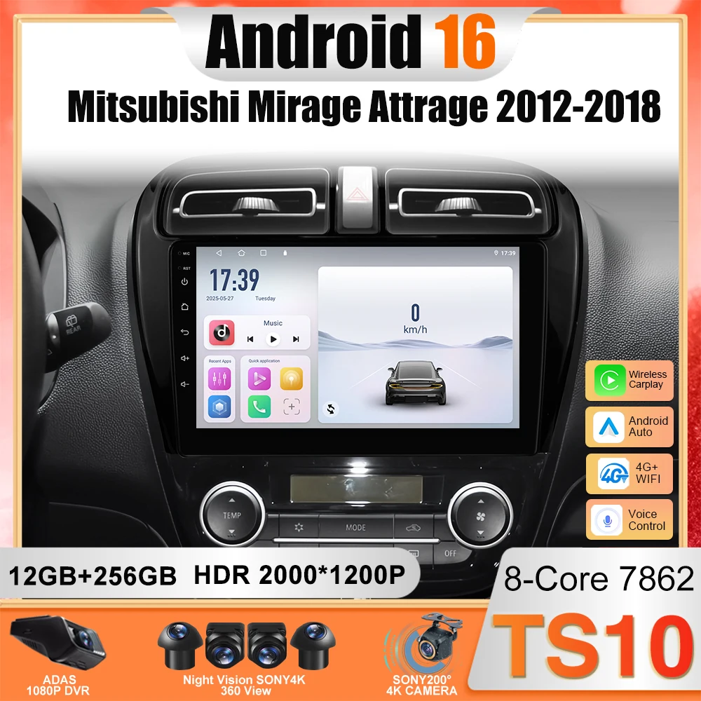 

Автомобильное радио Android 16 для Mitsubishi Mirage 6 Attrage 2012 2013 2014 2015 2016 2017 2018, навигация, GPS, мультимедийный плеер, Carplay