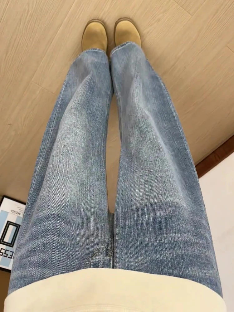 

Американские широкие джинсы из денима для мужчин, зимние, на флисовой подкладке, прямые, с узором из бамбукового волокна, утягивающие брюки с высокой талией, молодежные