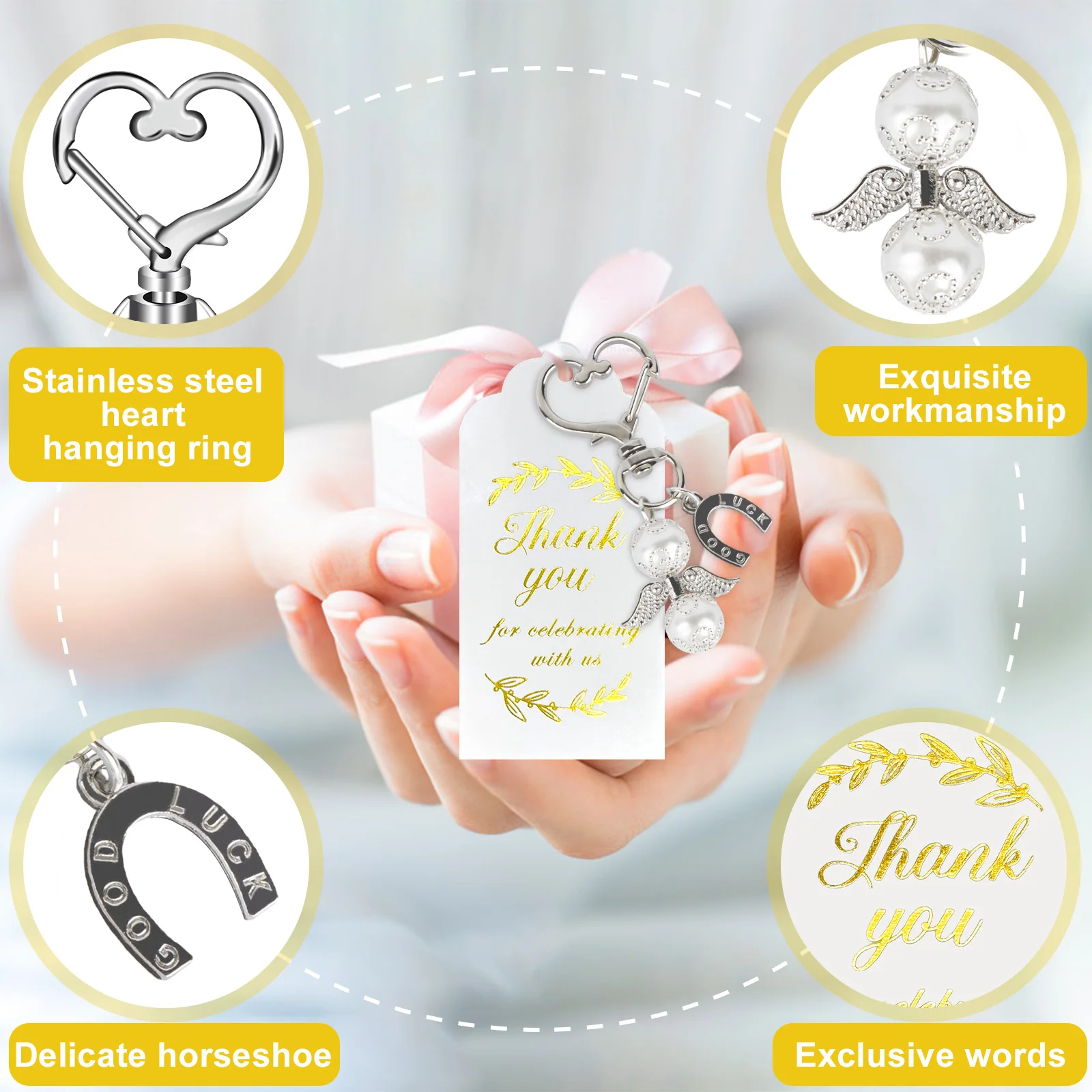 OurWarm Wedding Angel Keychain Favors Gifts for Wedding with Thank You Cards Christening Favors Baby Shower Party Decorations