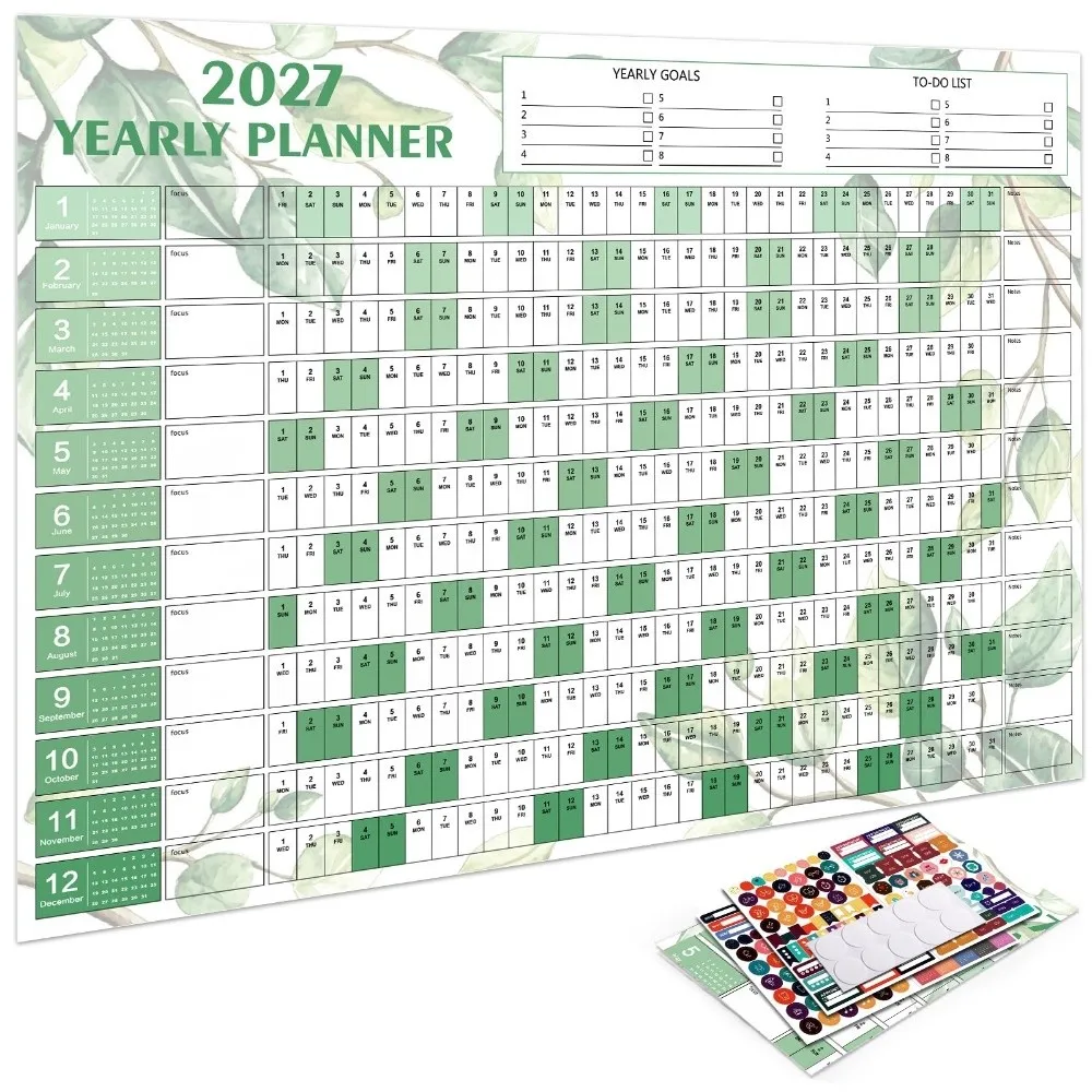 Paper 2027 Wall Calendar Writable Planning Grid To Do List Schedule 2027 Yearly Planner Agenda Organizer Multicolor Layout