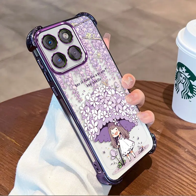 Plating Protective Cover For Motorola Moto Edge 2026 2025 Case TPU Four-corner Shockproof Girl Print Pattern