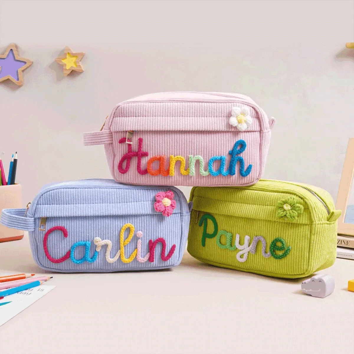 1 Stück personalisierte Kosmetiktasche aus Cord – personalisierter Namensbeutel | Stilvolle, Schlichte, Mini und Tragbare Handliche Aufbewahrungstasche – Detail 3