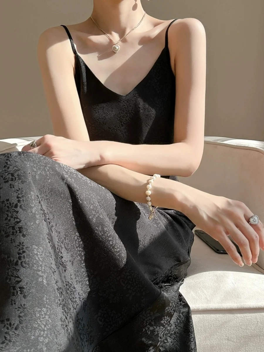 シルクサテンアセテートロングドレス レディース 夏 本物シルク ストレートチューブドレス 高級感 ロングストラップドレス