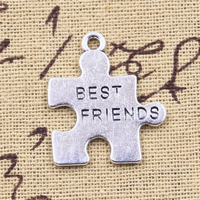 10pcs Charms Jigsaw Puzzle Best Friends 27x24mm Antique Silver Color Pendants DIY Crafts Making Finding Handmade Tibetan Jewelry