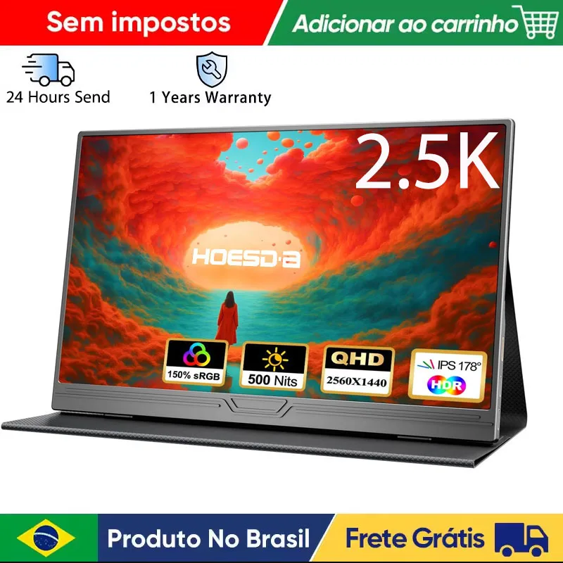 شاشة محمولة 15.6 بوصة 2.5K 2560 × 1440 FHD IPS 500Nits 150%sRGB شاشة عرض الألعاب لأجهزة الكمبيوتر المحمول والهواتف Xbox PS4/5 PC