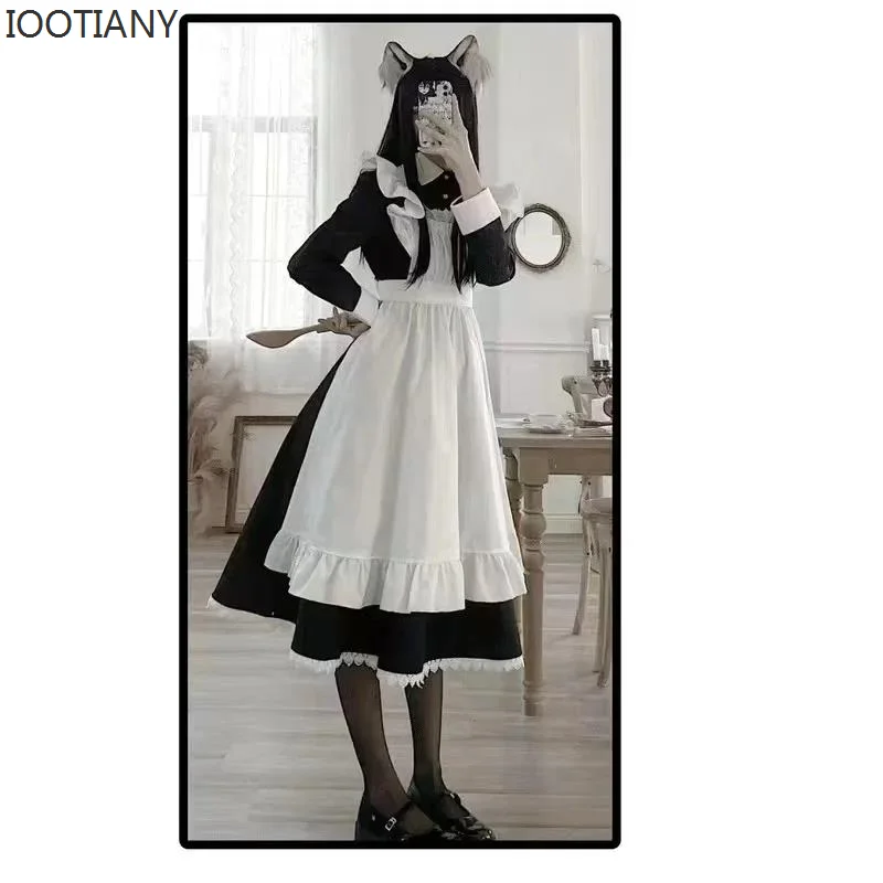 Women's Classic Lolita Maid Dress Vintage Inspired Women's Outfits Cosplay Anime Girl Black Long Sleeve Cos Maid Costume S-3XL