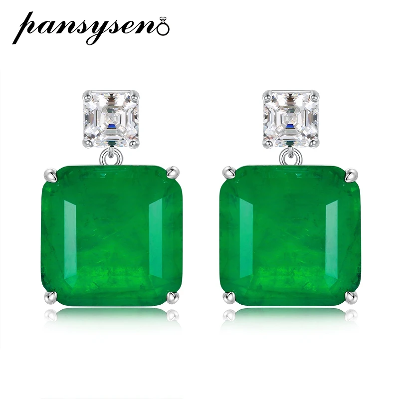 

PANSYSEN Vintage 925 Sterling Silver Square Emerald Gemstone Dangle Drop Earrings Anniversary Cocktail Fine Jewelry Wholesale