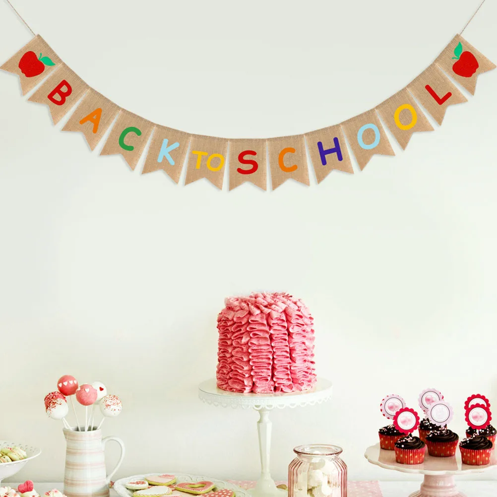 لافتة العودة إلى المدرسة من الخيش المعلقة لتزيين الحفلات بدءا سحب المدرسة وديكور الفصول الدراسية في اليوم الأول