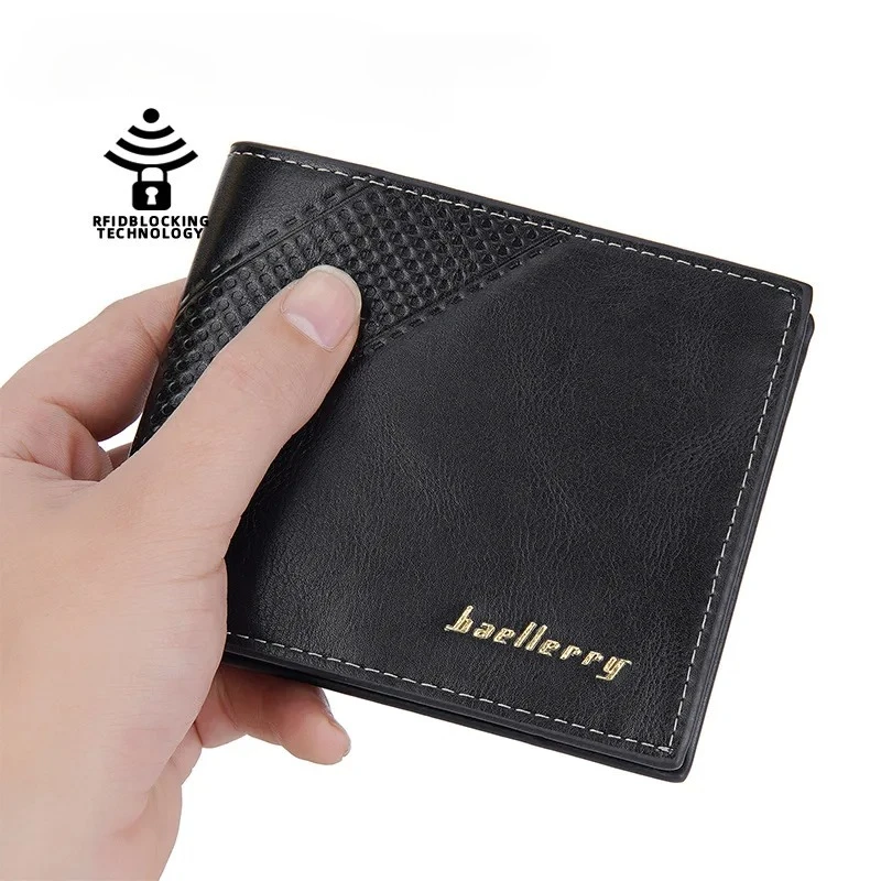 

New Men's Short High-quality PU Wallet with Multiple Card Slots for Anti-theft Card Swiping Bag Wallet for Men