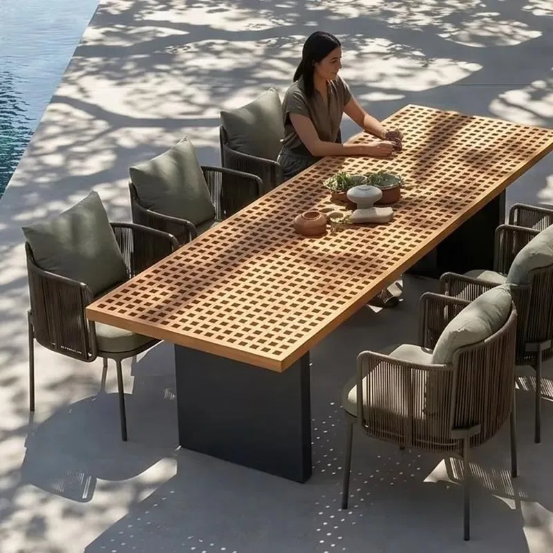 Commercial Outdoor Dining Table Set Heavy Duty Woven Rope Chair Aluminum Frame for Resort Patio Garden Customizable