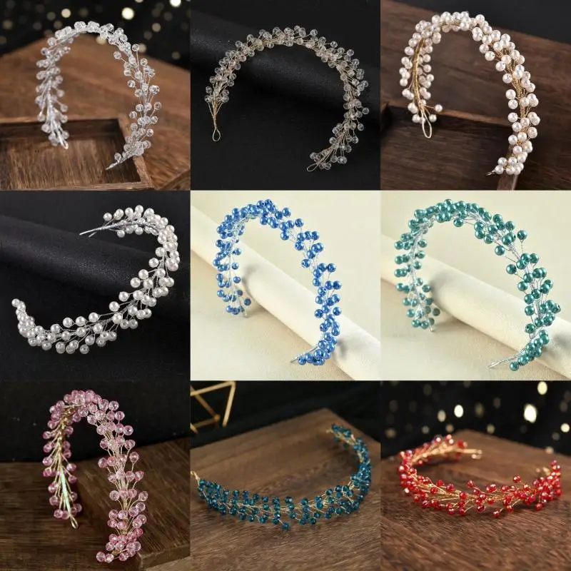 Luxury Handmade Pearl Bridal Headpiece Sparkling Crystal Chain Hairband Perfect Gift for Wedding Bridal Shower Party