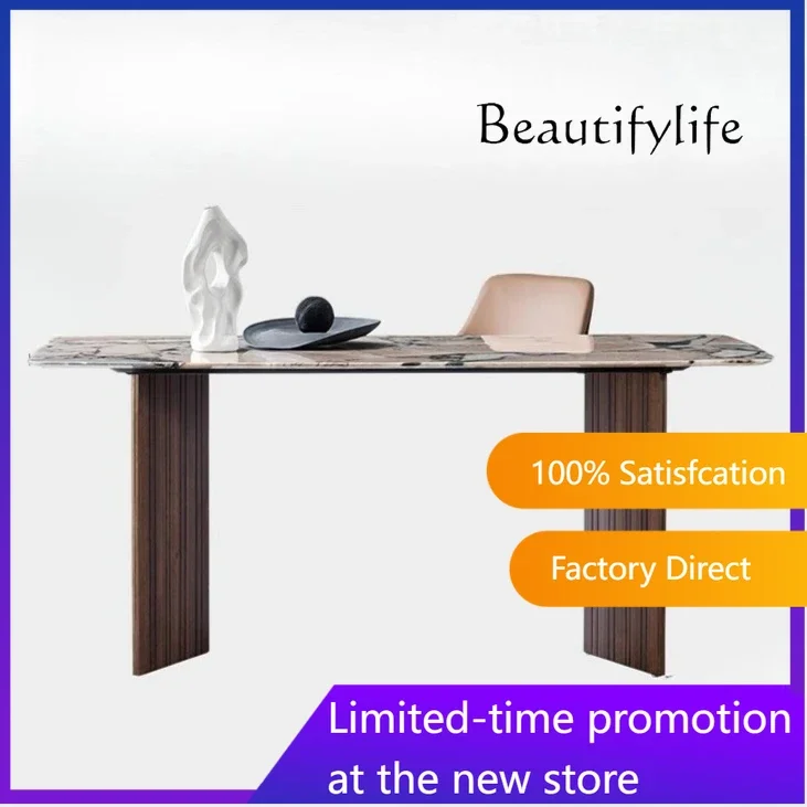 Italian minimalist natural marble long dining table modern high-end luxury stone villa home dining table new