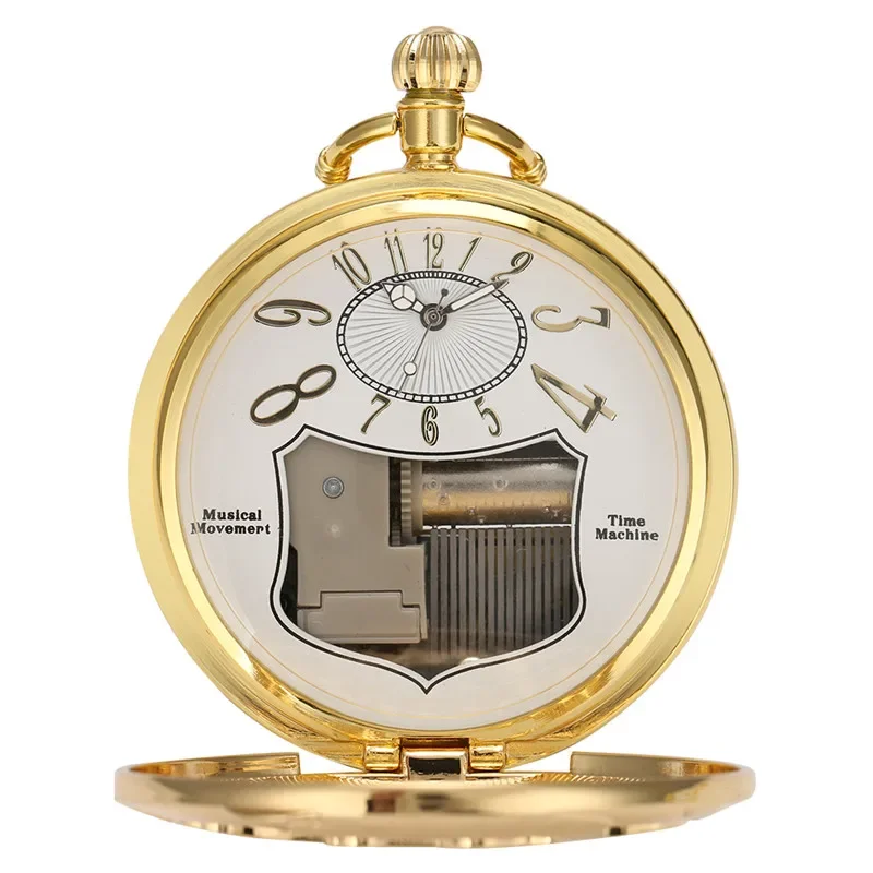 Creative Musical Pocket Watch Golden Hollow Out Train Design Swan Lake Song Playing Music Locomotive Quartz Watches FOB Chain
